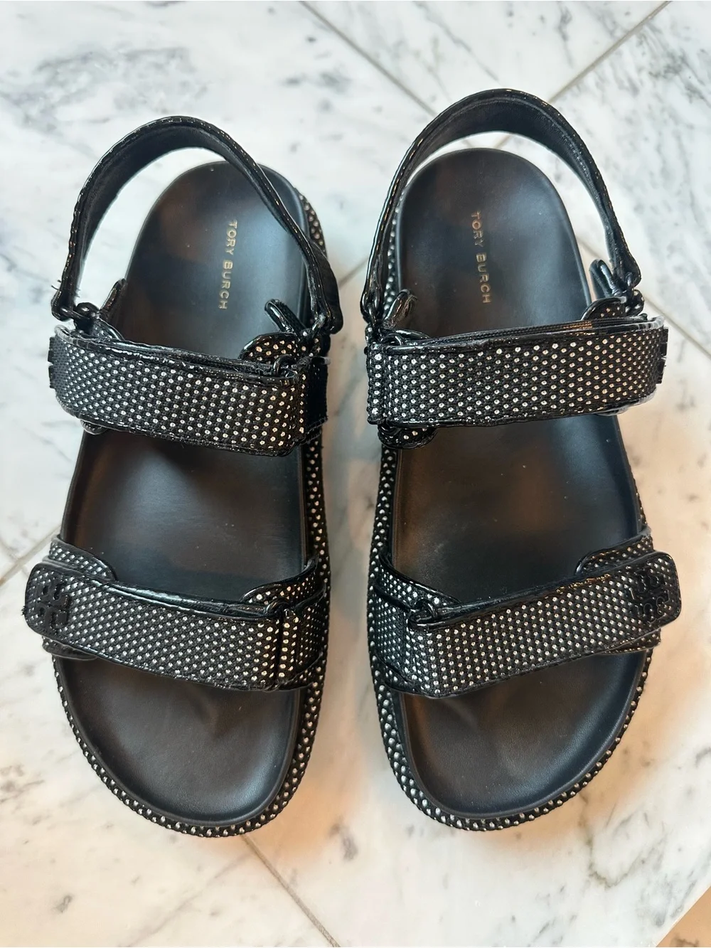 Tory Burch Black Studded Double-Strap Sport Sandals - Picture 1 of 4